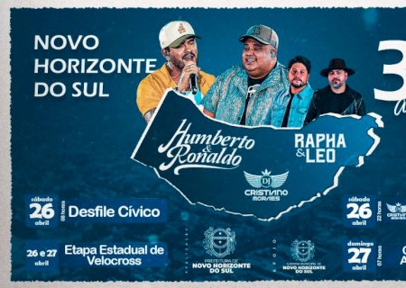 Novo Horizonte do Sul entra no clima de festa! Celebração dos 33 anos começa neste sábado com super show de Humberto & Ronaldo