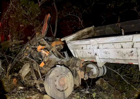 Caminhão fica destruído e motorista morre preso em ferragens