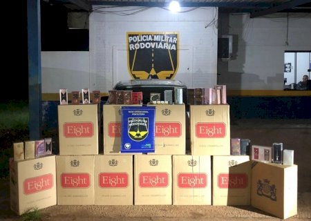 Fiscalização na MS-164 apreende 550 pacotes de cigarros, perfumes e medicamentos contrabandeados