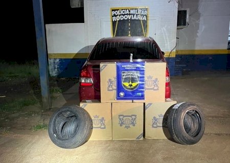 PMR apreende carga de cigarros contrabandeados e pneus irregulares na MS-164
