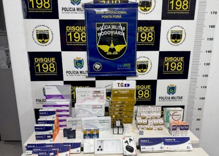 PMR apreende medicamentos e produtos estrangeiros ocultos em veículo na MS-164
