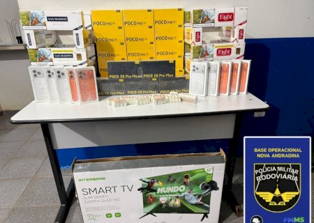 ANAURILÂNDIA: PMR apreende eletrônicos, medicamentos e cigarros e causa prejuízo de R$ 121 mil ao crime na MS-480