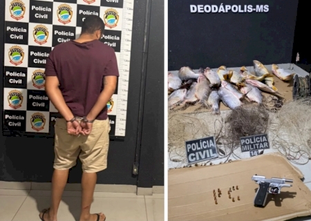 DEODÁPOLIS: Polícia Civil e Polícia Militar prendem ex-presidiário por porte ilegal de arma de fogo e pesca ilegal em Lagoa Bonita
